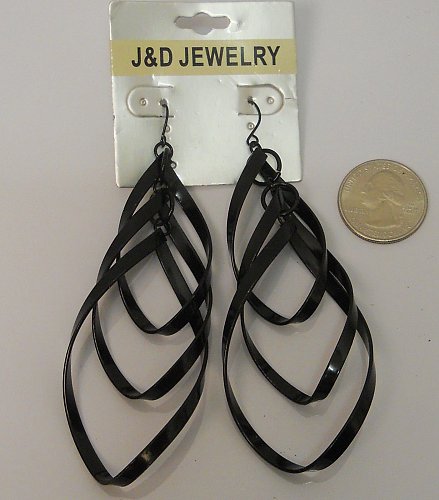Women Fashion Drop Dangle Earrings Triple Twisted Black Loops Hook J&D JEWELRY