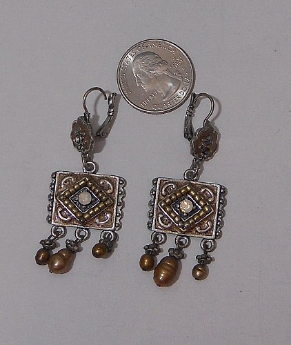 Women Fashion Drop Dangle Earrings Mocha Squares Rhinestones Unbranded Leverback