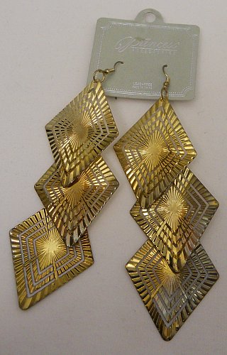 Womens Fashion Earrings Metal Drop Dangle Gold Tones PRINCESS Hooks