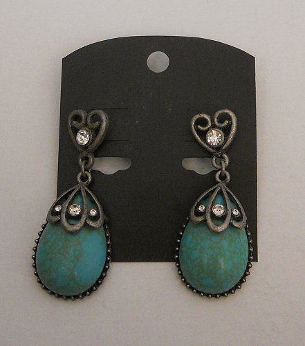 Womens Fashion Drop Dangle Earrings Blue Pewter Rhinestones Unbranded Push Backs