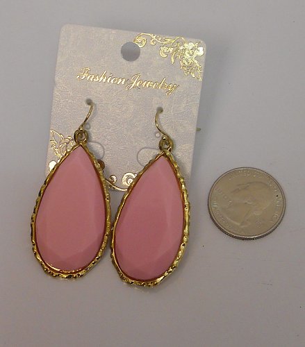 Women Earrings Drop Dangle Fashion Pink Beads Gold Tones Hook Fasteners FASHION