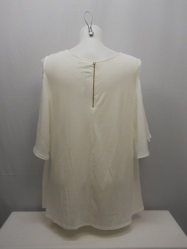 PLUS SIZE 2X Womens Sheer Top NY COLLECTION Solid Ivory Scoop Neck Cold Shoulder