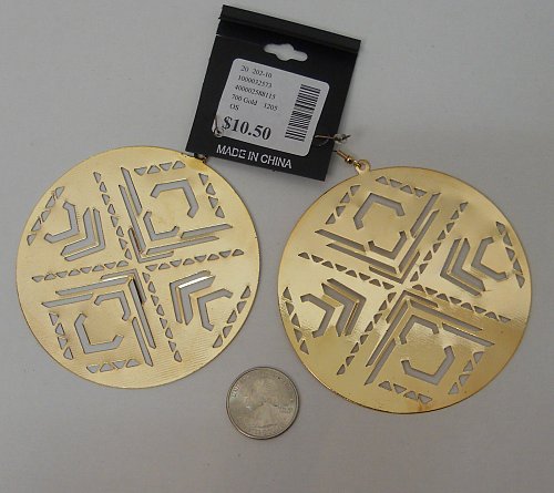 Unisex Fashion Earrings DEB Gold Large Round Drop Dangle Hook Closure Mixed Meta