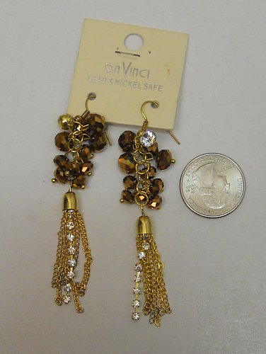 Women Fashion Drop Dangle Earrings Gold Copper Tones DA VINCI Rhinestone Hook