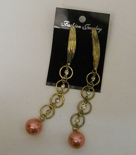 Womens Fashion Earrings Drop Dangle Gold Pink Tones Rhinestones FASHION JEWELRY