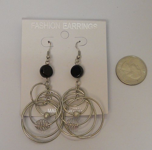 Women Fashion Drop Dangle Earrings Silver Tone Loops Black Beads Hook FASHION