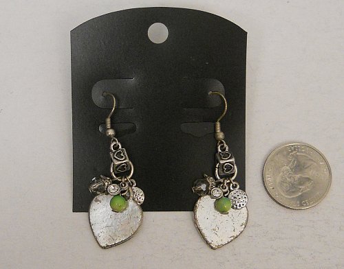 Women Earrings Heart Charms Fashion Drop Dangle Silver Tones Rhinestones Hook