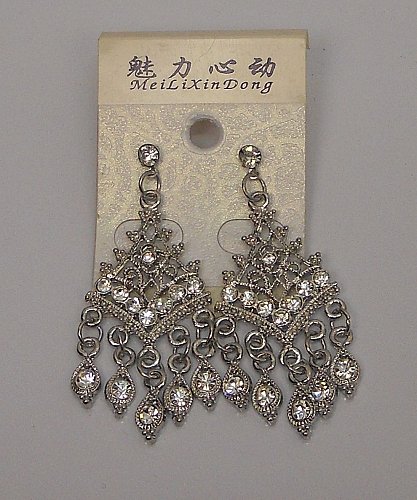 Women Earrings Rhinestones Silver Tones Fashion Drop Dangle Push Back Fasteners