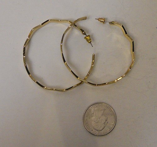 Women Fashion Hoop Earrings Chevron Gold Tones BEBE Push Backs