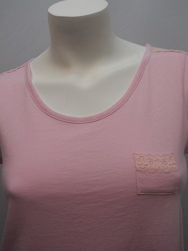 Women Sleep Shirt SIZE M HUE SLEEPWEAR Scoop Neck Solid Pink Short Sleeves Pullo