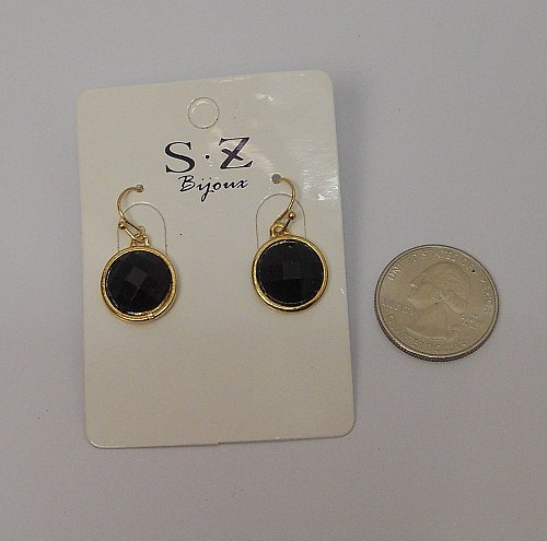 Women Earrings Black Centers Gold Tones Fashion Drop Dangle Hook Fasteners