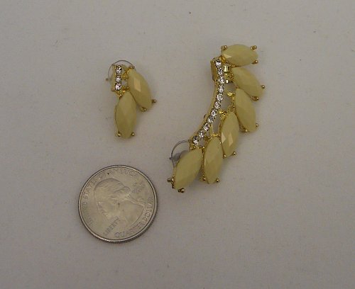 Womens Fashion Earrings Climber Set Cream Rhinestone HAPPY GIRLS Push Backs Clip