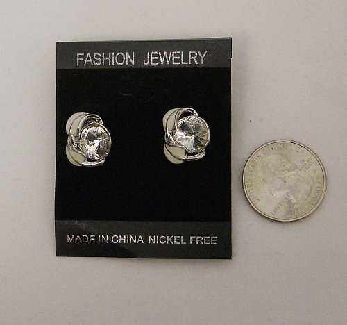 Womens Fashion Stud Earrings Silver Tones Rhinestones FASHION JEWELRY Push Backs