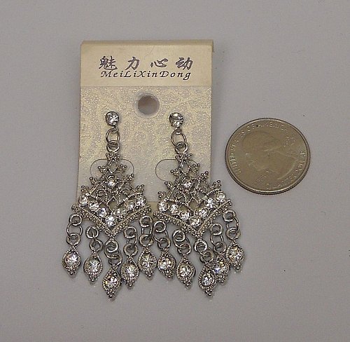 Women Earrings Rhinestones Silver Tones Fashion Drop Dangle Push Back Fasteners