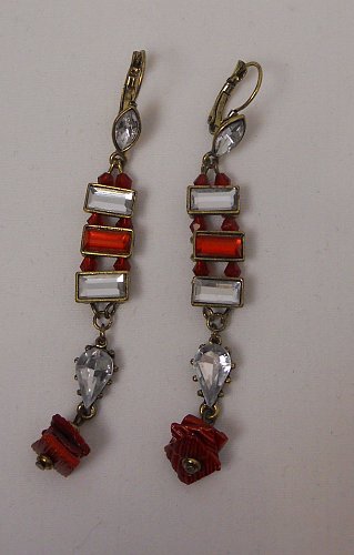 Women Fashion Drop Dangle Earrings Red Rhinestones Beads Unbranded Leverback