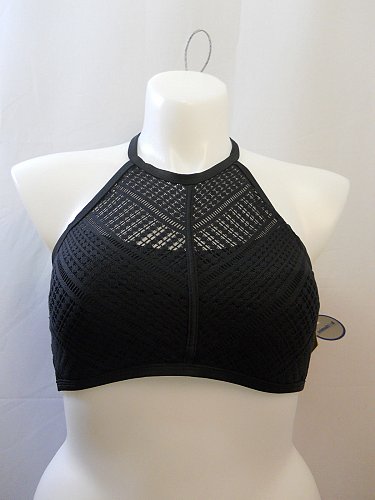 SIZE 16 Women Charlatan Bikini Swim Top SWIM SEXY Solid Black Crochet Detailing