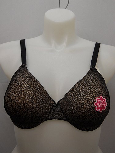 Women BRA 40C Push Up Bra HANES Concealing Petals Black Underwire Padded Cups