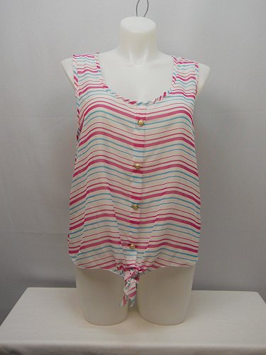 Women Sheer Tank Top PLUS SIZE 2XL Multi Color Striped Scoop Neck Sleeveless