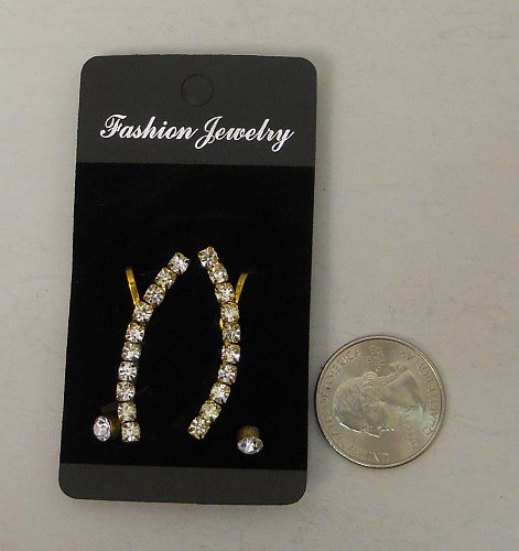 Women Fashion Earrings Stud Climber Set Gold Tones Rhinestones FASHION JEWELRY