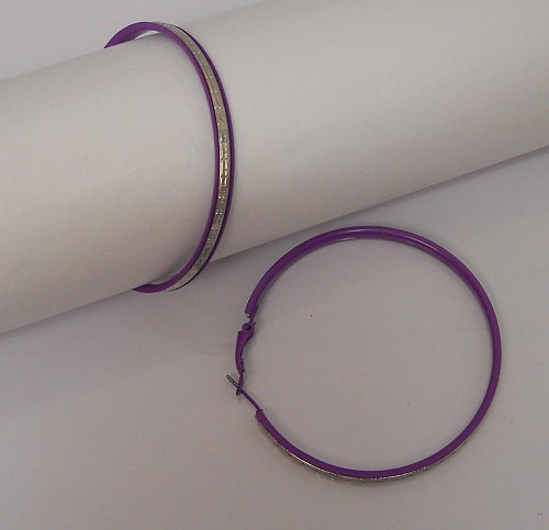 Women Hoop Earrings Purple Fashion Silver Tones Leverbacks Fasteners FASHION