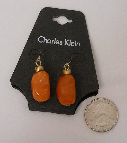Women Fashion Drop Dangle Earrings Orange Polished Rocks CHARLES KLEIN Hook