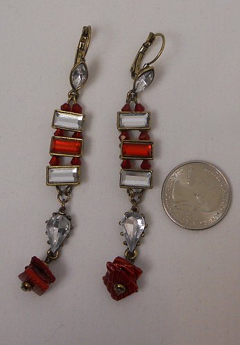 Women Fashion Drop Dangle Earrings Red Rhinestones Beads Unbranded Leverback