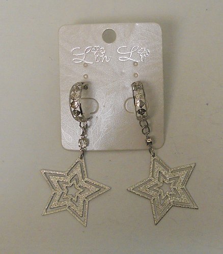 Women Drop Dangle Fashion Earrings Stars Rhinestones Silver Tones LIN LI