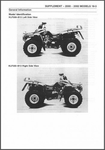 1986-2006 Kawasaki KLF300 Bayou 300 2x4 / 4x4 ATV Service Manual on a CD