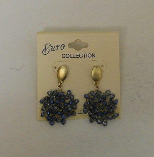 Women Fashion Drop Dangle Earrings Blue Beads EURO COLLECTION Push Backs