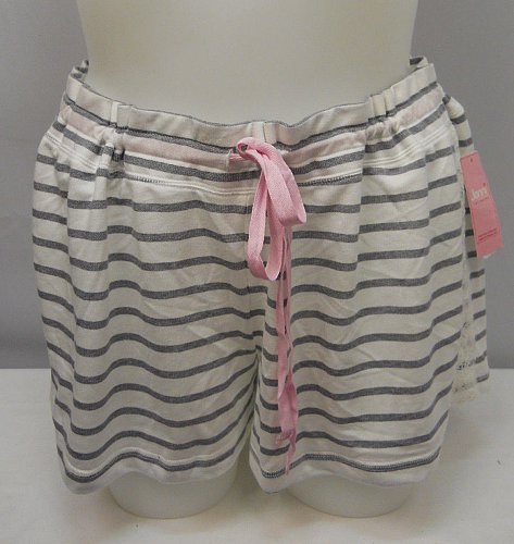 SIZE 2XL Women Pajama Sleep Shorts JENNI INTIMATES Grey Striped Drawstring Elast