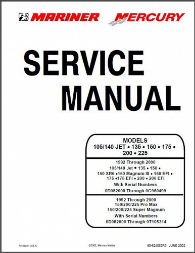 92-00 Mercury / Mariner 105/140 JET 135 150 175 200 225 Service Manual on a CD