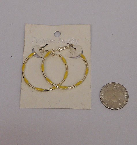 Women Hoop Earrings Fashion Yellow Silver Tones Leverbacks Fasteners FASHION