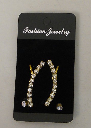 Women Fashion Earrings Stud Climber Set Gold Tones Rhinestones FASHION JEWELRY