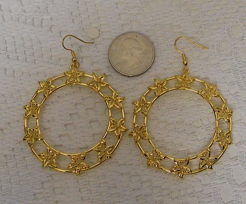Women Earrings Fashion Drop Dangle Gold Tones Flowers Hook Fasteners SZ BIJOUX