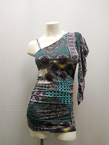 SIZE M Womens Dress BACCI Paisley Ruched Cold Shoulder W Strap Clubwear Holiday