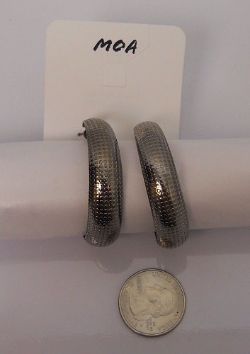 Women Hoop Earrings Hematite Fashion Silver Tones Leverback Fasteners MOA