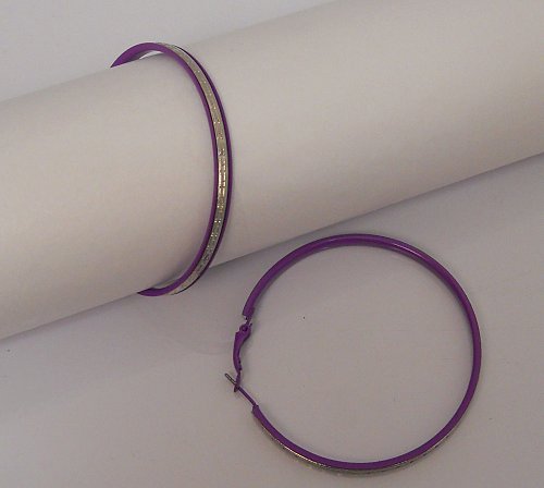 Women Hoop Earrings Purple Fashion Silver Tones Leverbacks Fasteners FASHION