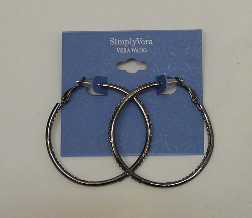 Women Fashion Hoop Earrings Black With Rhinestones VERA WANG Leverback