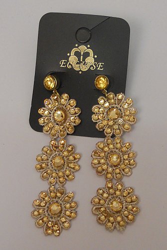 Women Earrings Drop Dangle Flowers Rhinestones Gold Tones Fashion Push Backs Fas