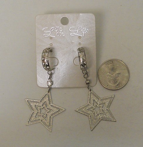 Women Drop Dangle Fashion Earrings Stars Rhinestones Silver Tones LIN LI