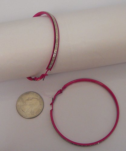 Women Earrings Fashion Hoop Pink Silver Tones Leverbacks Fasteners FASHION JEWEL