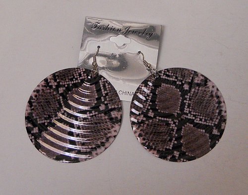 Women Fashion Drop Dangle Earrings Snake Print Metal Rounds FASHION JEWELRY Hook