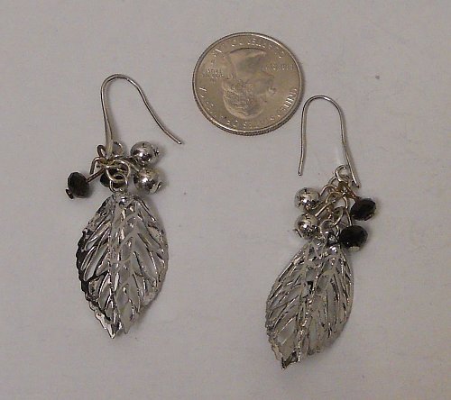 Women Fashion Drop Dangle Earrings 3D Leafs Beads Silver Tones FASHION JEWELRY