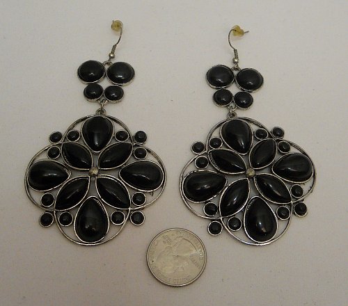 Womens Fashion Earrings Large Drop Dangle SONOMA Floral Black Beads Hooks