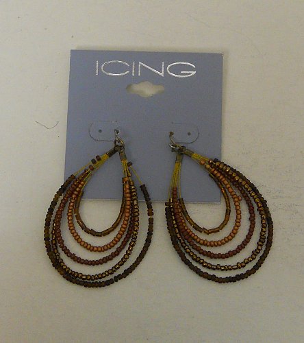 Women Fashion Drop Dangle Earrings Teardrops Multi Brown Beads ICING Hook Fasten