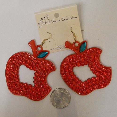 Women Earrings Drop Dangle Fashion Red Apples Rhinestones PARIS COLLECTON Hook