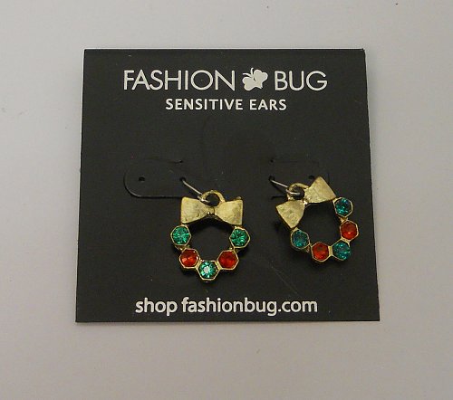 Women Earrings Fashion Drop Dangle CHRISTMAS Wreath Multi Color Rhinestones Hook