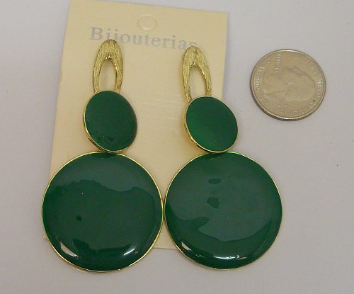 Women Fashion Drop Dangle Earrings Green Gold Tones Metal Push Backs BIJOUTERIAS