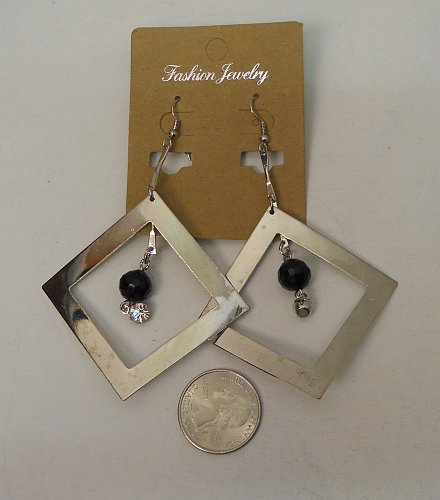 Women Fashion Drop Dangle Earrings Silver Squares Rhinestones Beads FASHION JEWE