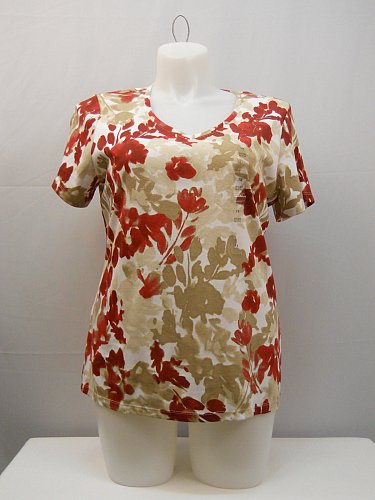 PLUS SIZE 0X 1X Womens Knit Top KAREN SCOTT Floral Print V-Neck Short Sleeve